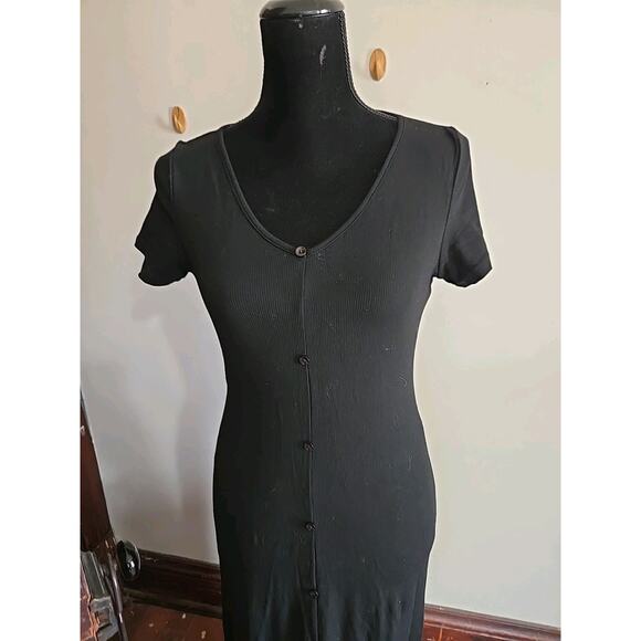 NWT!! Halara Small Ribbed V-Neck Short Sleeve Button Split Midi Split Dress - Picture 4 of 9